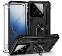 CLYDITE Coque pour Xiaomi 14 Noir étui Protection avec 2 Verre Trempé Support Armure Robuste Antichoc Silicone TPU 360 degré Cas de téléphone de Voiture Bumper