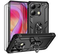 CLYDITE Coque pour Xiaomi Redmi Note 13 4G Noir étui Protection avec 2 Verre Trempé Support Armure Robuste Antichoc Silicone TPU 360 degré Cas de téléphone de Voiture Bumper