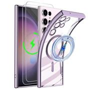 CLYDITE Magnétique Coque pour Samsung Galaxy S24 Ultra Coque pour MagSafe étui avec 2 Verre Trempé Silicone Transparente avec Protection d'objectif Tout Compris Antichoc Bumper-Pourpre