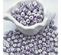 CLYDSA Lot de 100 Perles Rondes en céramique à imprimé Floral de 8 mm, colorées, pour la Fabrication de Bracelets et de Colliers en Perles