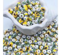 CLYDSA Lot de 100 Perles Rondes en céramique à imprimé Floral de 8 mm, colorées, pour la Fabrication de Bracelets et de Colliers en Perles