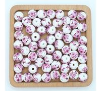 CLYDSA Lot de 100 Perles Rondes en céramique émaillées à imprimé Floral de 6 à 12 mm pour la Fabrication de Bracelets et Colliers