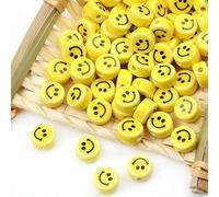 CLYDSA Lot de 20 Perles en céramique Jaunes Smile de 8 à 16 mm, Perles intercalaires Rondes et Plates en céramique, pour la Fabrication de Bracelets, Colliers et Porte-clés