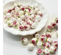 CLYDSA Lot de 30 Perles Rondes colorées en Porcelaine de 12 mm, Motif Floral, en céramique, pour Loisirs créatifs, Fabrication de Bracelets, Colliers et Bijoux