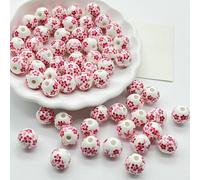 CLYDSA Lot de 30 Perles Rondes colorées en Porcelaine de 12 mm, Motif Floral, en céramique, pour Loisirs créatifs, Fabrication de Bracelets, Colliers et Bijoux