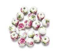 CLYDSA Lot de 50/100 Perles Rondes colorées en Porcelaine de 10 mm, Motif Floral rétro, pour la Fabrication Artisanale d'épingles à Cheveux, de Bracelets, de Colliers et de Bijoux