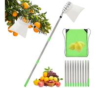 Clyfanesy 4M Cueille Fruit Telescopique, Ramasse Pomme INOX et Sac de Rangement, Cueille Pommes, Ramasse Fruits, Cueille Poires Cerise Réglable pour Pommes Poires Oranges Pêches Cerises