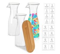 Clyfanesy Distributeur Lessive Liquide, Lot de 3 Bouteille Rangement de Lessive 1,5 l, pour Adoucissant, Détergents Liquides et Perles Parfumées, avec 16 Etiquettes, Récipients à Détergent PET
