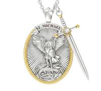 Clyhon Collier Archange Michael Collier Pendentif Bouclier Épée Crucifix Pendentif Catholique Religieux Bijoux Amulette de Protection Médaille Homme Femme