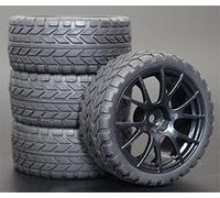 Clynex Lot de 4 Jantes de Roue en Caoutchouc RC de 26 mm, hexagonales 12 1:10, for HSP, for HPI, Sprint 2 Drift RS4 sur Route 4WD Pneus pour Voitures télécommandées(9060-6017)