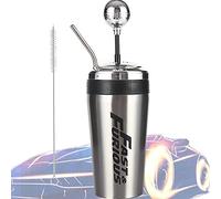 CLYQUE Fast and Furious Cup, Fast and Furious 10 Tasse à Eau, 500ml Coupelles de Style Levier de Vitesses, avec Paille Et Couvercle, Acier Inoxydable Smoothie Cups, Gobelet Réutilisable