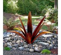 clyqyy Sculpture d'agave en métal à Faire soi-même - Sculpture de Tequila Rustique - Décoration d'extérieur - Plantes d'agave en métal pour Cour, Jardin, pelouse (9 Feuilles, Jaune)