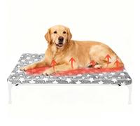 Clysee Grand tapis auto-chauffant pour chien de 106,7 x 66 cm - Tapis de rechange auto-chauffant et thermique avec sangle d'angle amovible lavable en peluche douce et fond antidérapant - Motif étoile