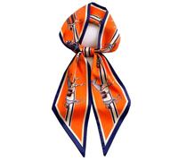 Clysoru Écharpe en soie imprimée pour femme - Foulards en satin à angle oblique pour sac à cheveux 150 x 15 cm, Cheval orange et bleu, 59 * 5.9in