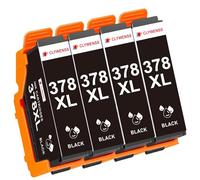 Clywenss 378XL Cartouches d'encre Noir Compatibles avec Epson 378 XL Multipack pour Expression Photo XP-8500 XP-8505 XP-8600 XP-8605 XP-8606 XP-8700 XP8500 XP8505 XP8600 XP8605 XP8606 XP8700, 4-Noire