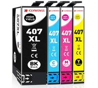 Clywenss 407XL Cartouches d'encre Compatibles avec Epson 407 XL Multipack pour Workforce Pro WF-4745DTWF WF-4745 WF4745 DTWF WF4745DTWF Imprimante, Lot de 4 (Noir, Cyan, Magenta, Jaune)