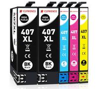 Clywenss 407XL Cartouches d'encre Compatibles avec Epson 407 XL Multipack pour Workforce Pro WF-4745DTWF WF-4745 WF4745 DTWF WF4745DTWF Imprimante, Lot de 5 (2 Noir, 1 Cyan, 1 Magenta, 1 Jaune)