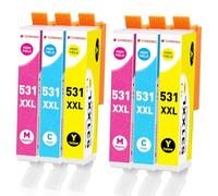 Clywenss CLI-531 XXL Cartouches d'encre Couleur Compatibles avec Canon 531 CLI531 Multipack pour Pixma TS8750 TS8751 TS-8750 TS-8751 Imprimante, Lot de 6 (2 Cyan, 2 Magenta, 2 Jaune)