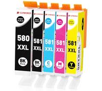 Clywenss Compatible PGI-580XXL CLI-581XXL 580 581 XXL Cartouches d'encre pour Canon Pixma TS6350a TS6350 TR8550 TS705 TS6300 TS6351a TS9550 TS6150 TS8350, Lot de 5 (PGBK, Noir, Cyan, Magenta, Jaune)