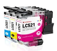 Clywenss LC521 Lot de 3 cartouches de couleur compatibles avec les | Cartouches d'encre pour Brother DCP-J1260W DCP-J1310DW DCP-J1313DW DCP-J1360DW DCP-J1460DW LC521C LC521M LC521Y Cyan Magenta