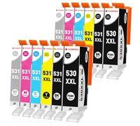 Clywenss PGI-530 CLI-531 XXL Cartouches d'encre Compatibles avec Canon 530 531 PGI530 CLI531 Multipack pour Pixma TS8750 TS8751 TS-8750 TS-8751, Lot de 12 (PGBK, Noir, Cyan, Magenta, Jaune, Gris)