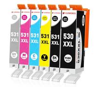 Clywenss PGI-530 CLI-531 XXL Cartouches d'encre Compatibles avec Canon 530 531 PGI530 CLI531 Multipack pour Pixma TS8750 TS8751 TS-8750 TS-8751, Lot de 6 (PGBK, Noir, Cyan, Magenta, Jaune, Gris)