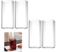 CLZEPHYR Lot de 4 verres à eau transparents de 400 ml - Verres à eau carrés - Verres à long drink élégants pour eau, jus, bière, cocktails, boissons, fêtes, design moderne