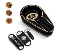 CLZOONG Cendrier à cigares portable avec coupe-cigares, comprend un cendrier en céramique pour agrandir, guillotine à cigare, poinçon tranchant en V avec boîte cadeau, ensemble d'accessoires pour
