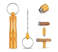 CLZOONG Perforatrice à cigares portable multifonction 4 en 1 en acier inoxydable avec outil d'amélioration de tirage, double aiguille, coupe-poinçon et support, avec anneau porte-clés - Cadeau idéal