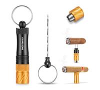 CLZOONG Perforatrice à cigares portable multifonction 4 en 1 en acier inoxydable avec outil de rehausseur de tirage, double aiguille, coupe-poinçon et support, avec anneau porte-clés - Cadeau idéal
