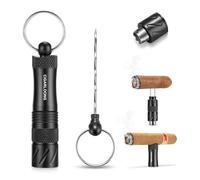 CLZOONG Perforatrice à cigares portable multifonction 4 en 1 en acier inoxydable avec outil de rehausseur de tirage, double aiguille, coupe-poinçon et support, avec anneau porte-clés - Cadeau idéal