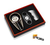CLZOONG Set d'accessoires pour cigares avec Coupe-Cigare Guillotine en Acier Inoxydable, Briquet Coupe-Vent et cendrier en céramique (sans gaz) (Black)