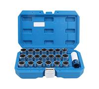 CLZothique 21 pièces, clé pour écrous de roue antivol, outil de dépose de goujons, démonte-écrou de roue verrouillable avec douille CR-MO de 17 mm et 20 clés, livré avec une boîte à outils en