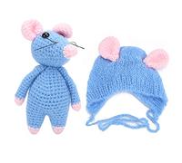 CLZothique Ensemble de costume tricoté pour nouveau-né, accessoires de photographie faits main au crochet, comprenant un bonnet en laine douce et une petite souris assortie, idéal pour les (Bleue)