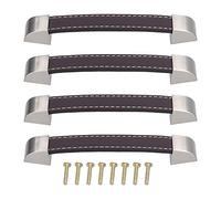 CLZothique Lot de 4 poignées de meuble rectangulaires brunes, tirette de tiroir pour portes latérales d’armoire et bagages, en cuir PU et alliage de zinc, style moderne et sobre, avec vis de
