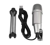 CLZothique Microphone à condensateur USB 5 V DC, Micro Noir Plug-and-Play pour Ordinateur et Laptop, Microphone d’Enregistrement en Alliage de Zinc avec Support pour Le Chant en Ligne, Les (Argent)