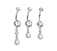 CM Crareesi Mania bijoux piercing nombril Acier Chirurgical Lot de 3pcs Bijoux de Piercing Nombril en Forme de Larme 14G argent Bijoux de Corps pour Femmes et Hommes