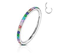CM Crareesi Mania Helix Boucles d'oreilles créoles arc-en-ciel CZ 16 G Piercing conque Bijoux en acier inoxydable 316L Anneaux segmentés à charnière doublés Oxyde de zirconium Boucles d'oreilles