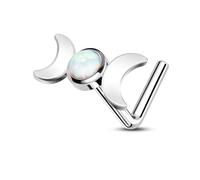CM Crareesi Mania Nose Stud Bijoux de Piercing pour le nez 20G/0.8mm Double-Moons & Opal Nose Studs Acier inoxydable 316l Argent Anneaux pour le nez Bijoux de Piercing pour la narine pour les femmes