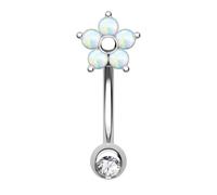 CM Crareesi Mania Titane G23 Bijou de Piercing Rook Sourcil Fleur Mignonne 16G Boucle d'Oreille Rook 8mm Barre Courbe avec Opale & Zircone Cubique Claire pour Femmes