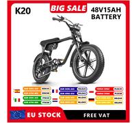 CMACEWHEEL K20 eBIKE Vélo électrique 1000W 48V15Ah avec pneus larges, vélo de montagne électrique 20 pouces, vélo électrique pour adultes, vitesse maximale 45 km/h K20-Black