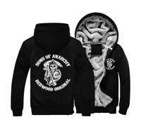 CMADJT Sweat à Capuche épais d'hiver pour Hommes pour Anarchy Sons Graphics, Sweat-Shirt à Capuche Chaud à Fermeture éclair complète, Vestes Coupe-Vent à Manches Longues avec 2 Poches,Black-M