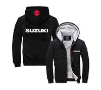 CMADJT Sweats à Capuche en Laine épaisse pour Hommes pour SUZ-uki, Sweat-Shirts Doux et Respirants, Vestes zippées, Cardigans à Manches Longues, Manteaux, Pulls de Sport avec Grandes Poches,Black-XXL