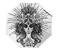 Cmagnifico Dia De Los Muertos - Parapluie pliable en forme de tête de mort - Ouverture et fermeture automatiques - Coupe-vent et imperméable, Tête de mort Dia De Los Muertos, Automatic