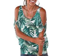 Cmagnifico Hauts pour femmes, hauts roses marbrés, hauts amples à épaules dénudées pour le travail et le bureau, Feuille de palmier et Monstera, 5XL