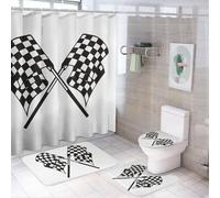 Cmagnifico Lot de 4 tapis de salle de bain, motif drapeau de course, rideau de douche avec tapis de bain antidérapant pour salle de bain