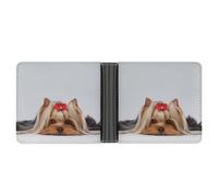 Cmagnifico Porte-monnaie en cuir de vache marron, portefeuille fin en cuir de vachette à deux volets, Yorkshire Terrier, Taille unique