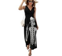 Cmagnifico Robe sans manches, robe de pommes de terre fraîches, robe d'été décontractée à col en V pour laydies, Drôle de crâne de squelette Rock and Roll, XL