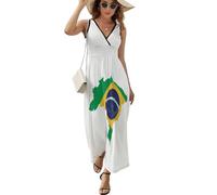 Cmagnifico Robe sans manches, robe de pommes de terre fraîches, robe d'été décontractée à col en V pour laydies, Drapeau du Brésil vert, 5XL
