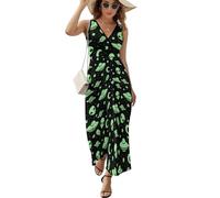 Cmagnifico Robe sans manches, robe de pommes de terre fraîches, robe d'été décontractée à col en V pour laydies, Lune Alien Vert, 3XL